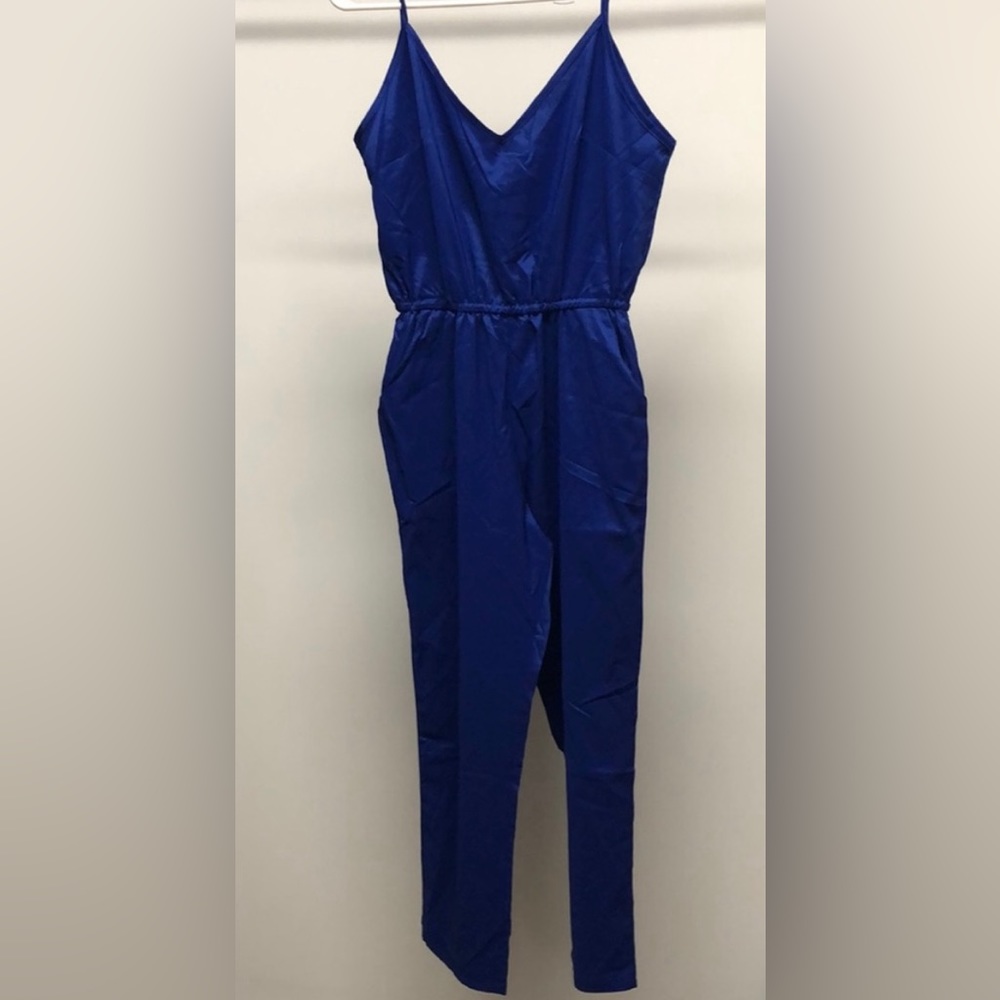 V-Neck Blue Jumpsuit